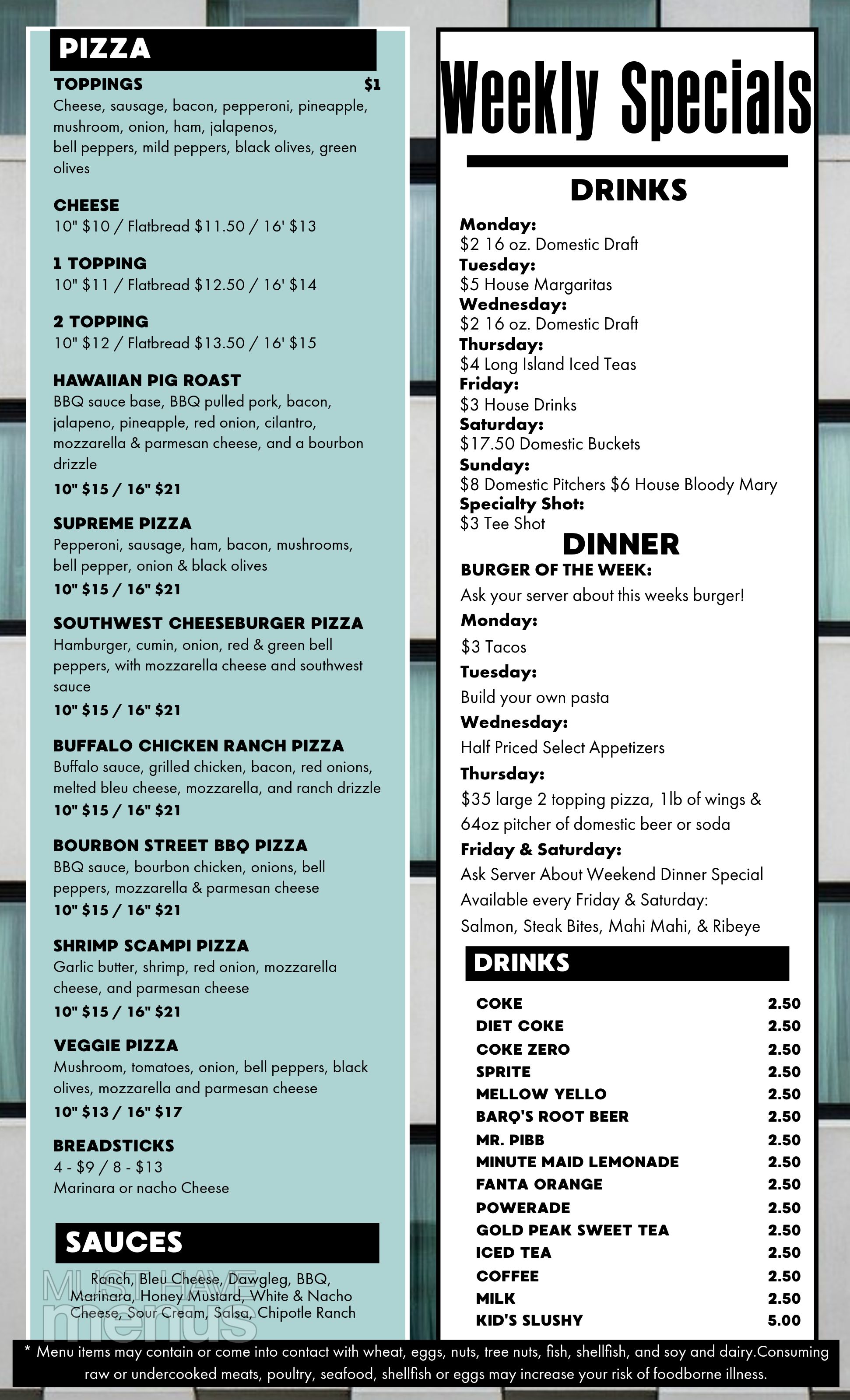 Dinner Menu - Idle Creek Golf Course