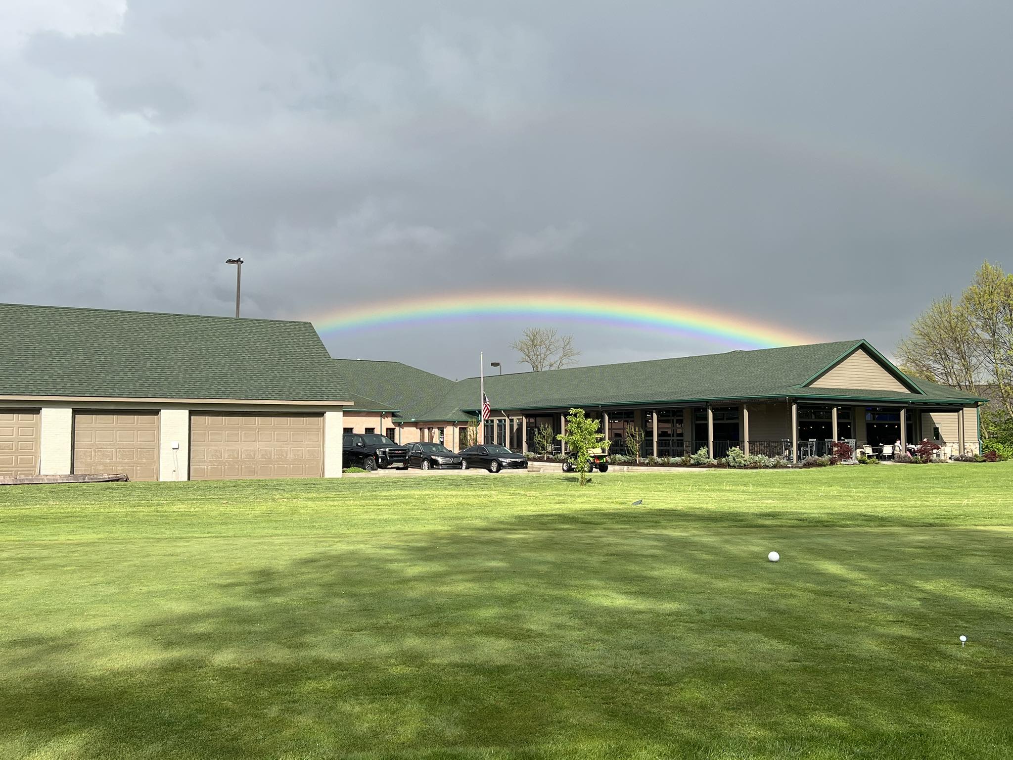 Rainbow over golf course